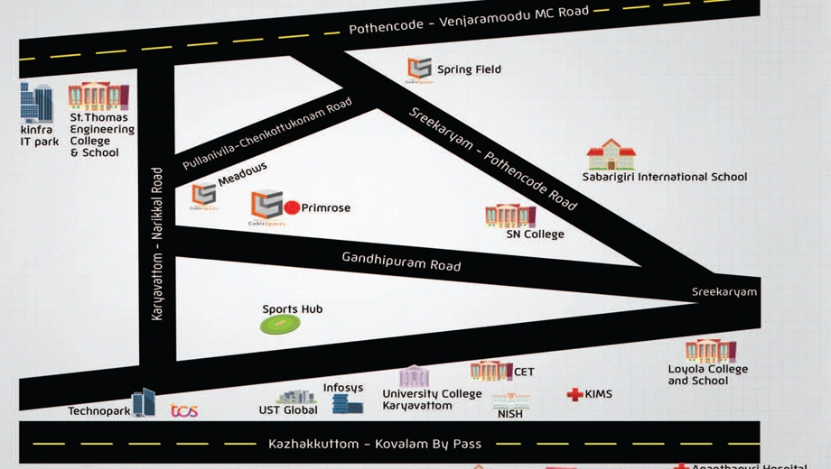 Location of Cubicspaces Primrose in Kazhakootam, Thiruvananthapuram - Image 424192