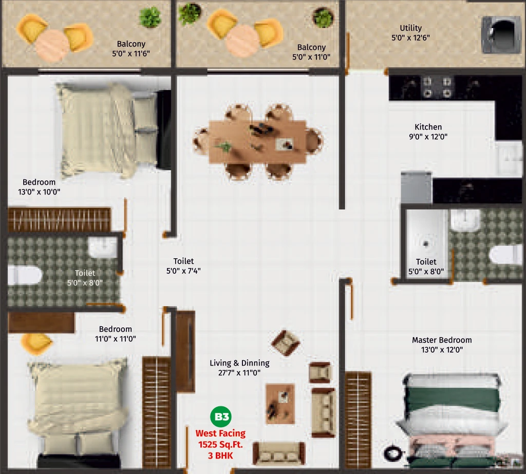 3 BHK Flat in Mukunda Gokulam in Krishnarajapuram, Bangalore - Image 926814