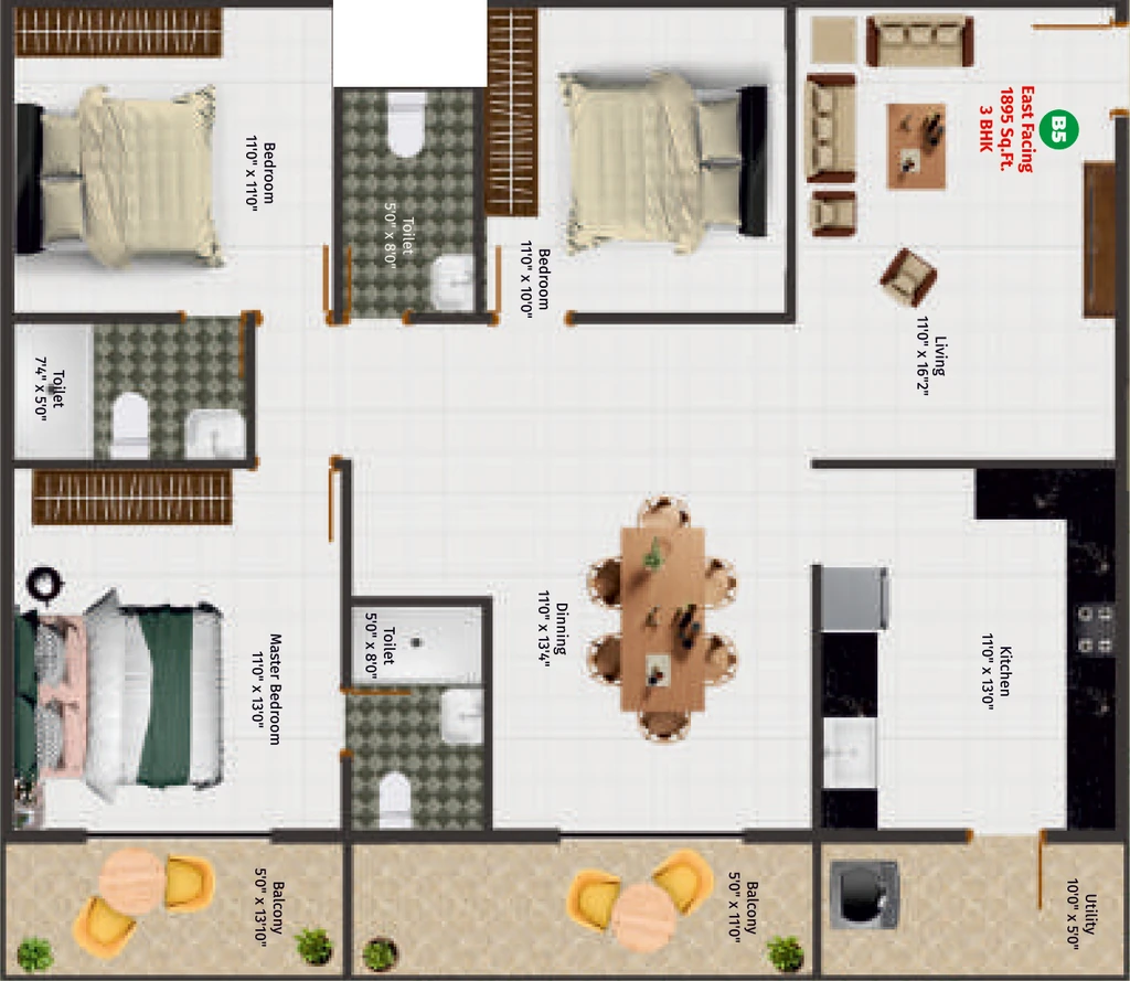 3 BHK Flat in Mukunda Gokulam in Krishnarajapuram, Bangalore - Image 926816