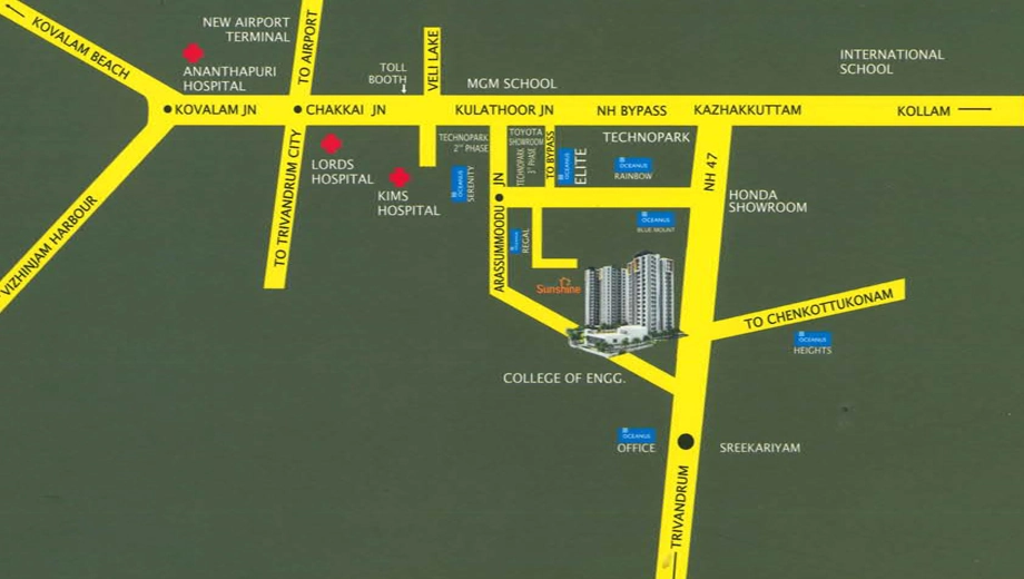 Location of Oceanus Sunshine in Kazhakootam, Thiruvananthapuram - Image 424292