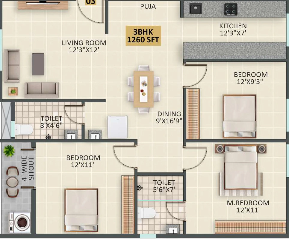 3 BHK Flat in JP Lavender in Hoskote, Bangalore - Image 926888
