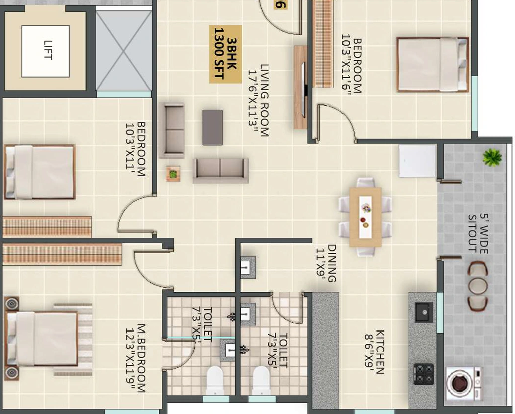 3 BHK Flat in JP Lavender in Hoskote, Bangalore - Image 926889