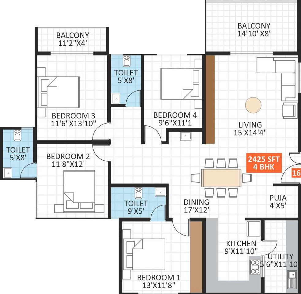 4 BHK Flat in JP Hibiscus in Hoskote, Bangalore - Image 926923