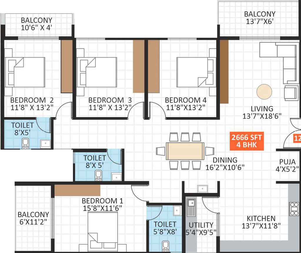 4 BHK Flat in JP Hibiscus in Hoskote, Bangalore - Image 926924