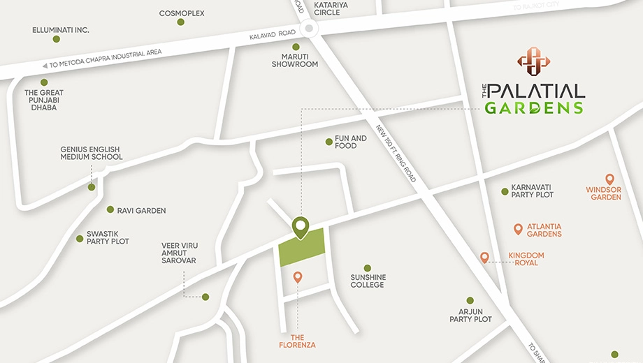 Location of Skyvision The Palatial Gardens in Mota Mava, Rajkot - Image 424898