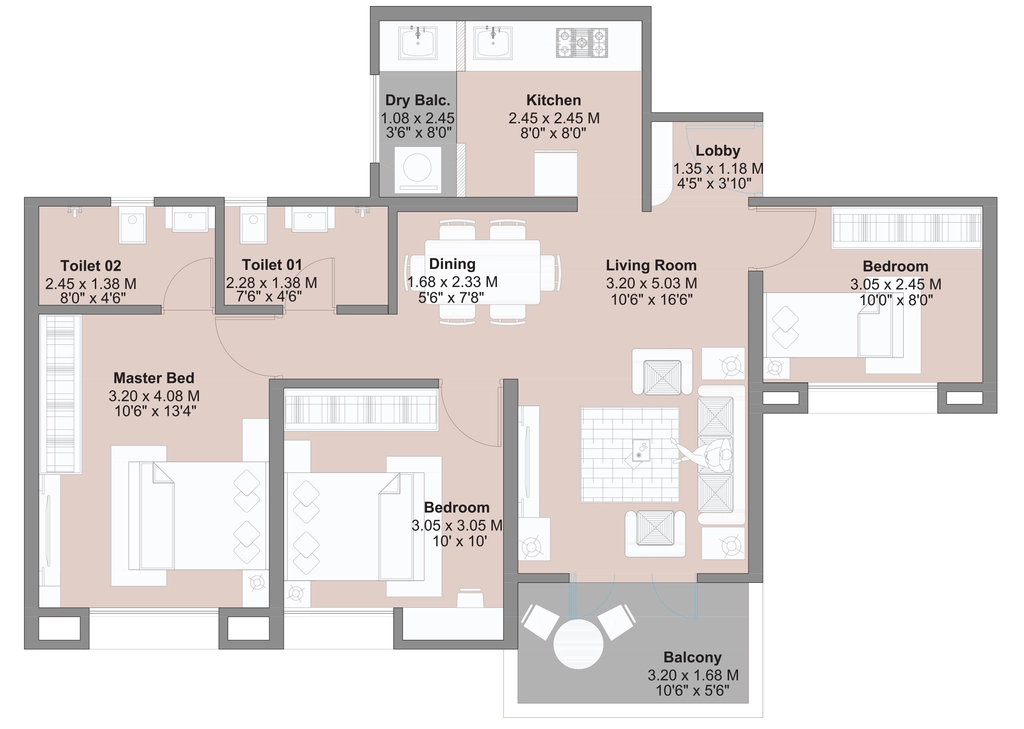 3 BHK Flat in Kohinoor Kaleido Phase 2 in Kharadi, Pune - Image 927074