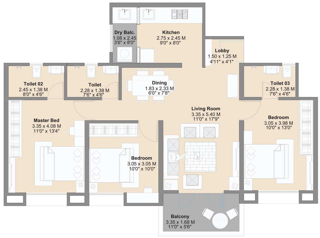 3 BHK Flat in Kohinoor Kaleido Phase 2 in Kharadi, Pune - Image 927075