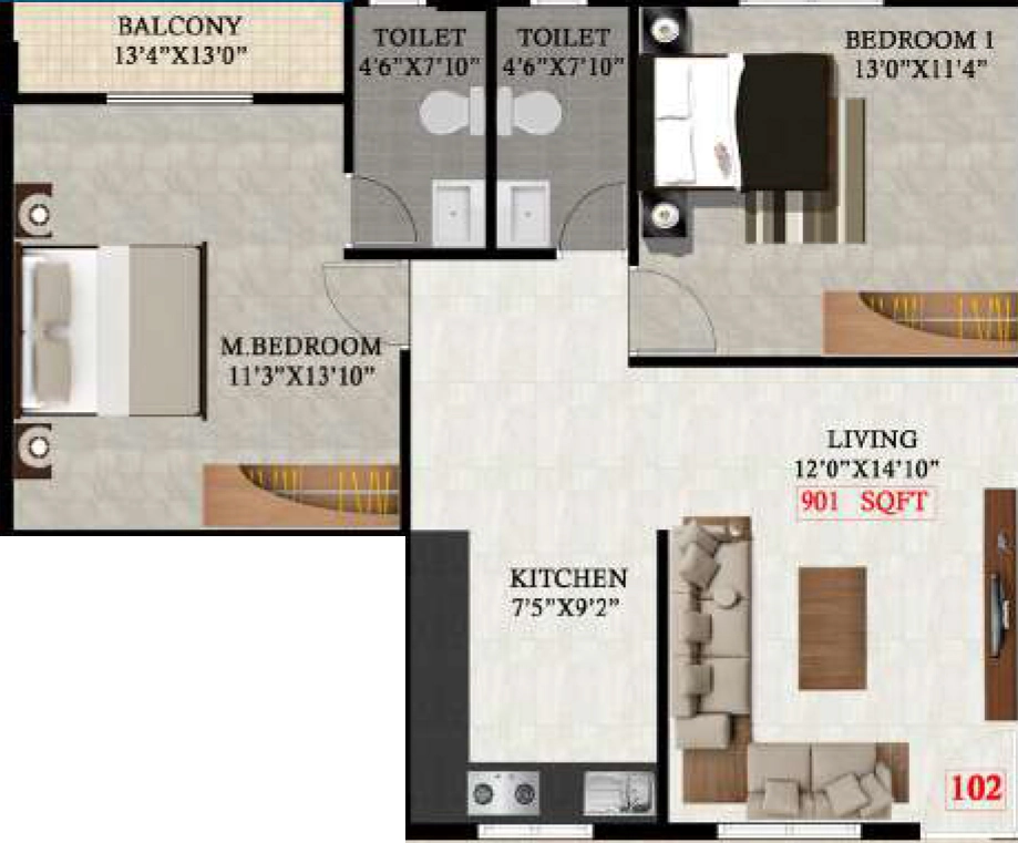 2 BHK Flat in SLV Savi Samruddhi in Arekere, Bangalore - Image 927175