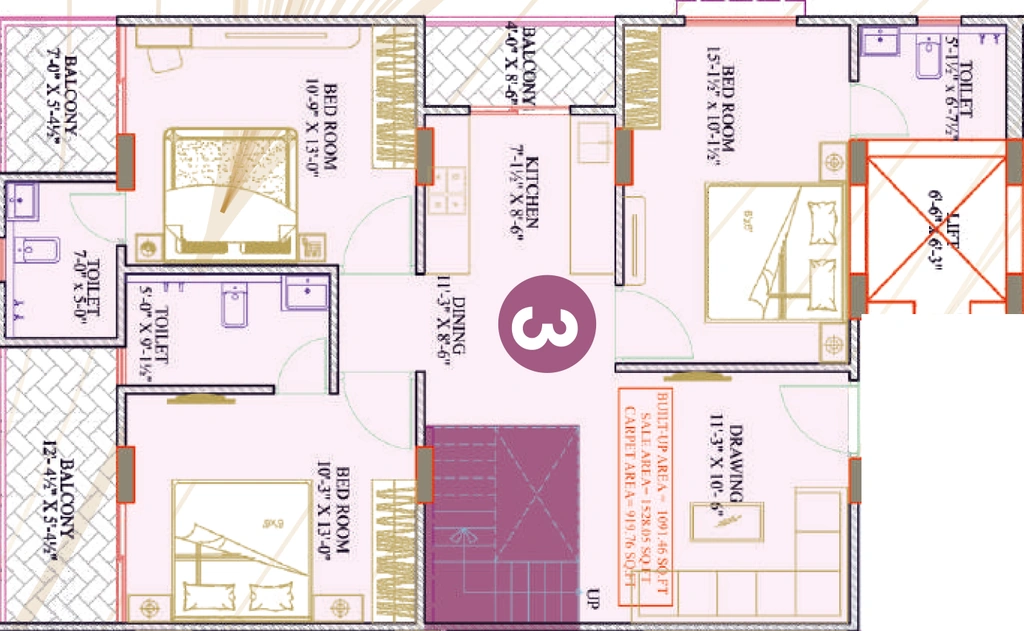 3 BHK Flat in United The Savoy in Jagatpura, Jaipur - Image 927447