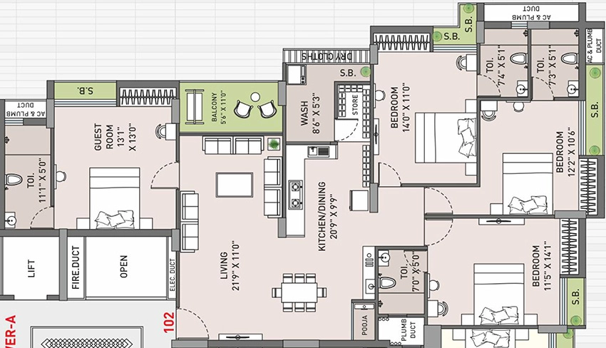 4 BHK Flat in Shubh RB Elements in Ghanteshwer, Rajkot - Image 927500