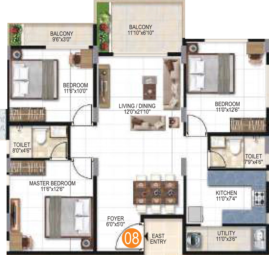 3 BHK Flat in Jagadhabi Premier 1 in Whitefield, Bangalore - Image 927604
