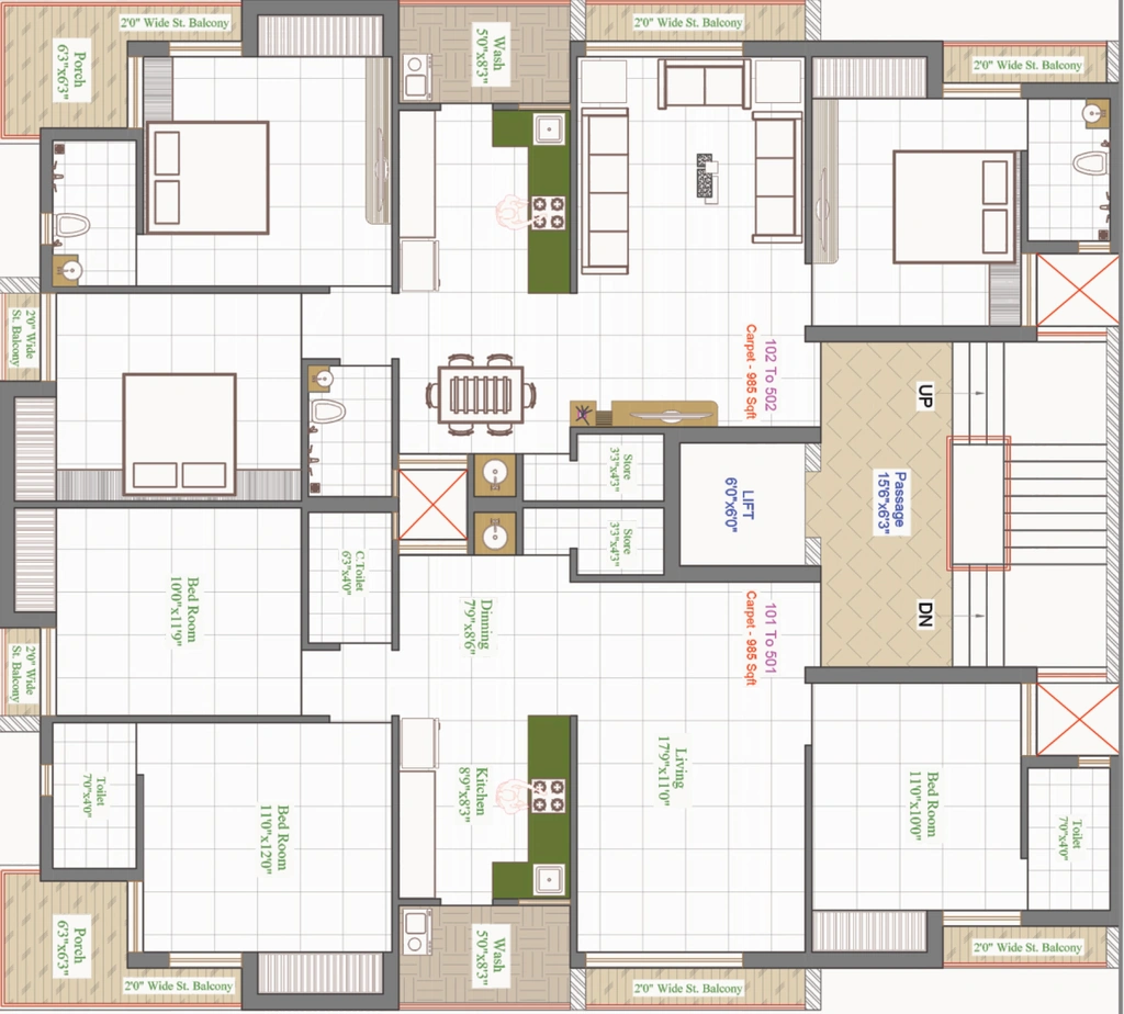 Floor Plan of Vraj Sunrise in Mota Mava, Rajkot - Image 426818