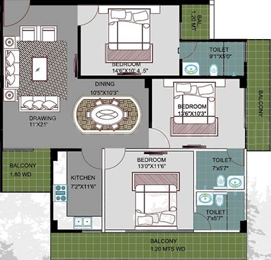 3 BHK Flat in Best Park Avenue in Malsi, Dehradun - Image 927874
