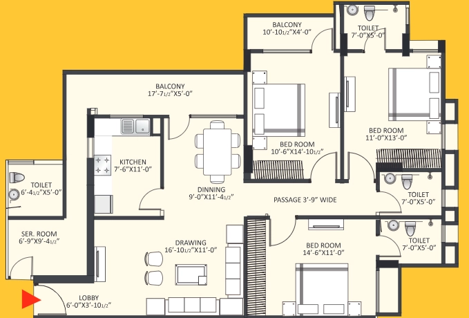 3 BHK Flat in Shree Shakambhari Kohinoor Residency in Mansarovar, Jaipur - Image 927810