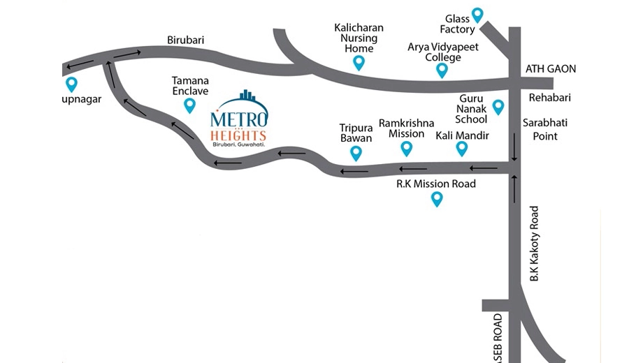 Location of Metro Heights in Birubari, Guwahati - Image 427345