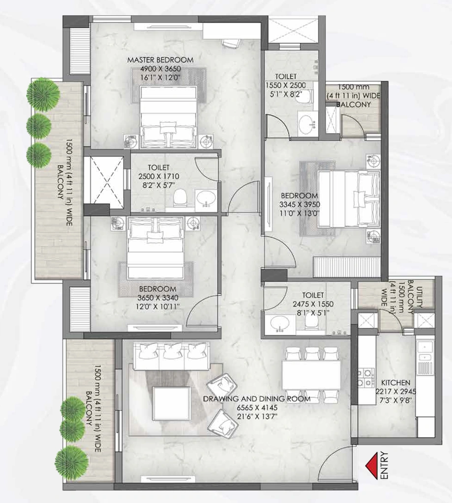 3 BHK Flat in Eldeco Skywalk in IIM Road, Lucknow - Image 928070