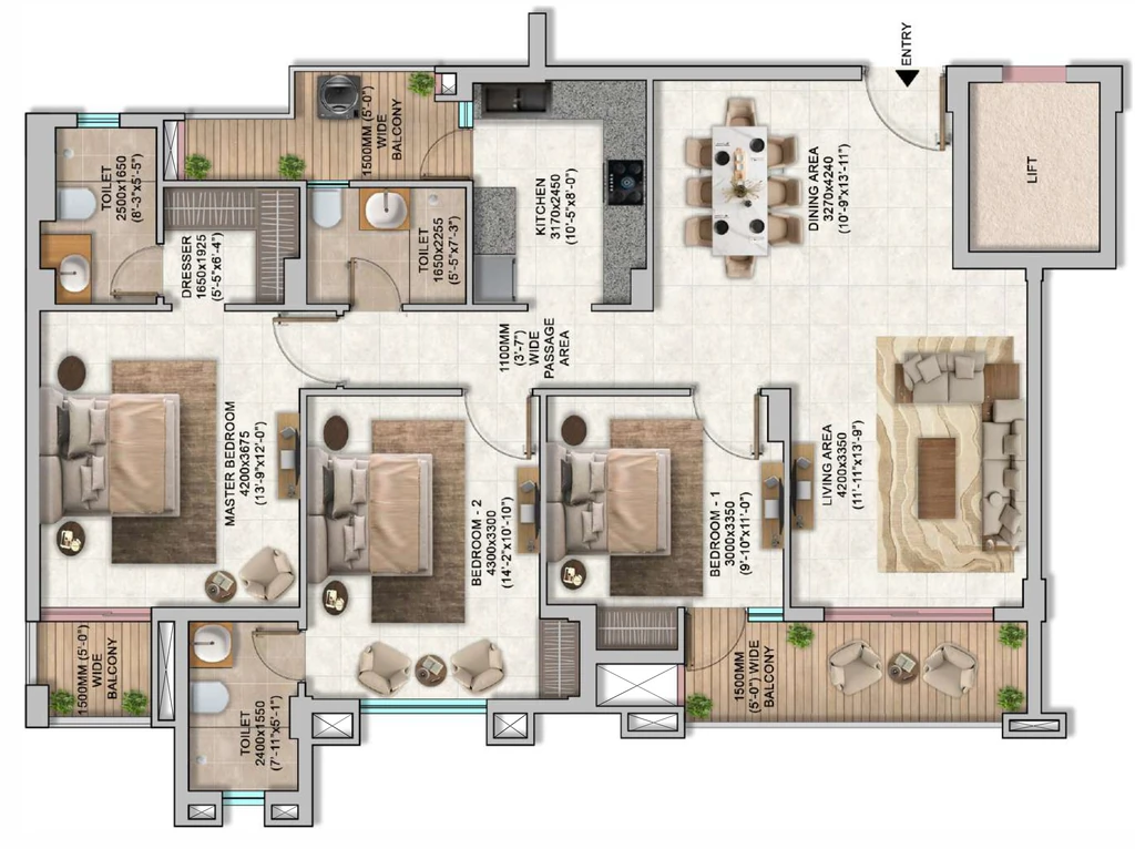 3 BHK Flat in Shades Evara Shades in Faizabad Road, Lucknow - Image 928079