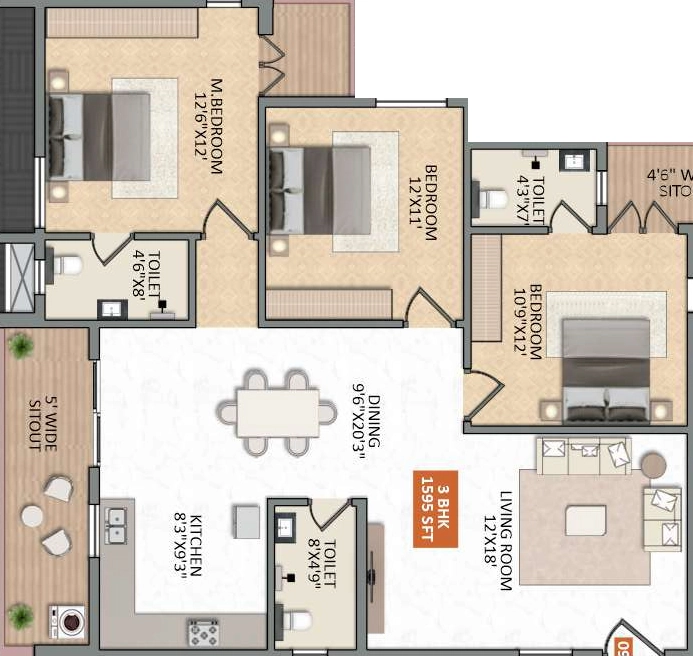 3 BHK Flat in Aryas Avadana in Hoskote, Bangalore - Image 928129
