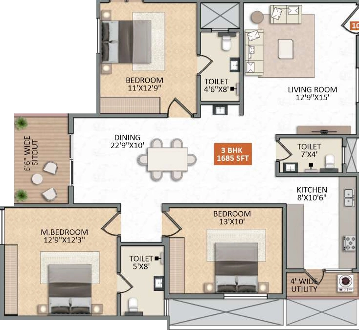 3 BHK Flat in Aryas Avadana in Hoskote, Bangalore - Image 928130