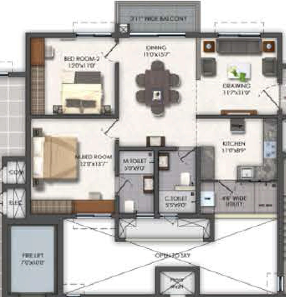 2 BHK Flat in Aspire Spaces A3 in Mallampet, Hyderabad - Image 928137