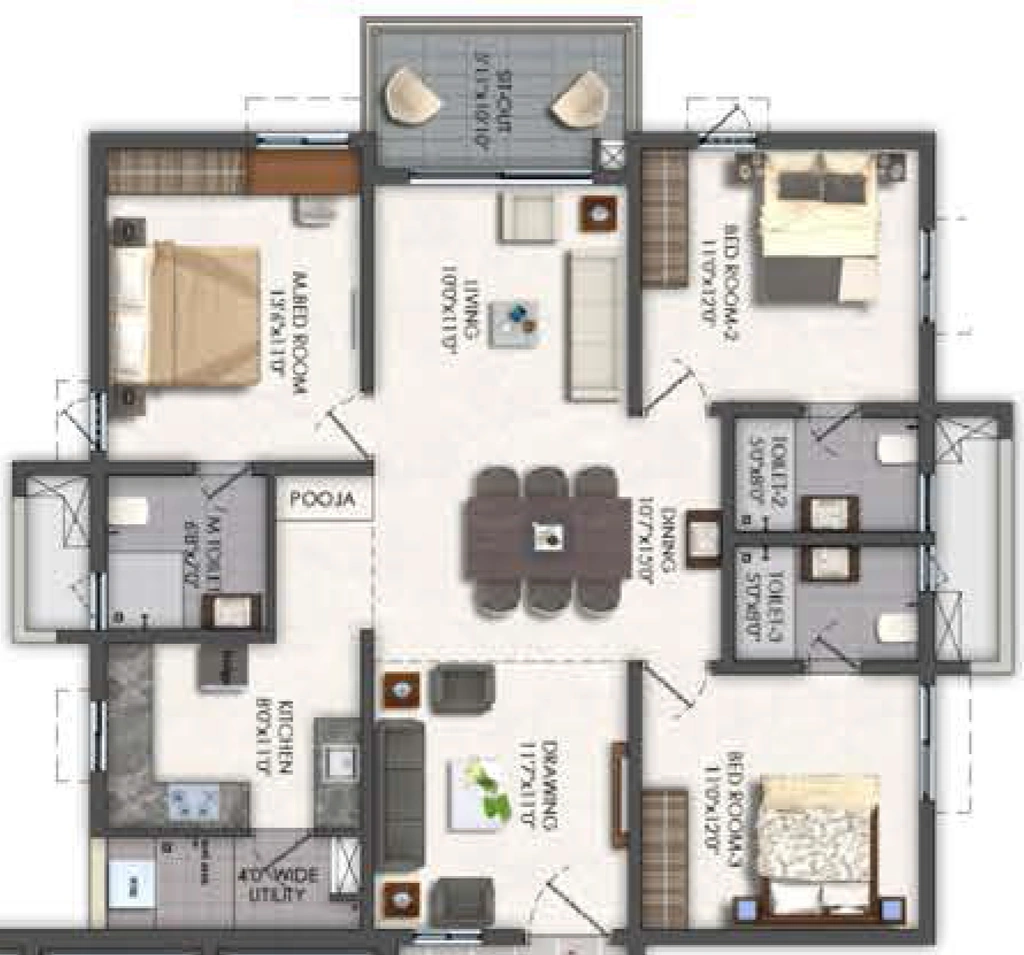 3 BHK Flat in Aspire Spaces A3 in Mallampet, Hyderabad - Image 928139