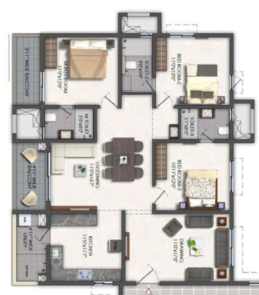 3 BHK Flat in Aspire Spaces A3 in Mallampet, Hyderabad - Image 928140