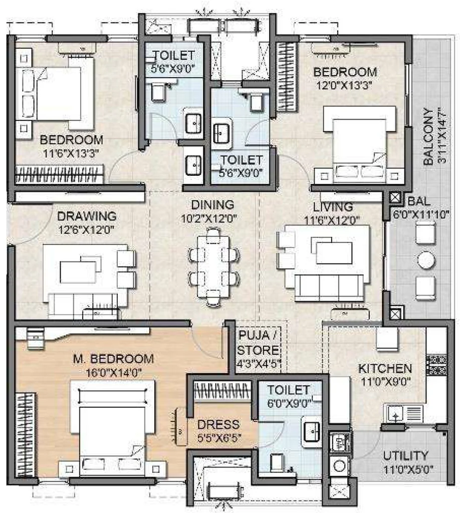 3 BHK Flat in Auro Sapphire in Kondapur, Hyderabad - Image 928142