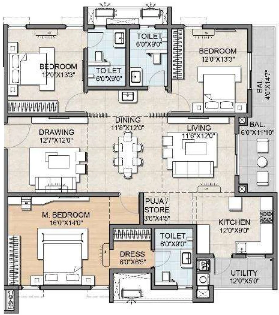 3 BHK Flat in Auro Sapphire in Kondapur, Hyderabad - Image 928143