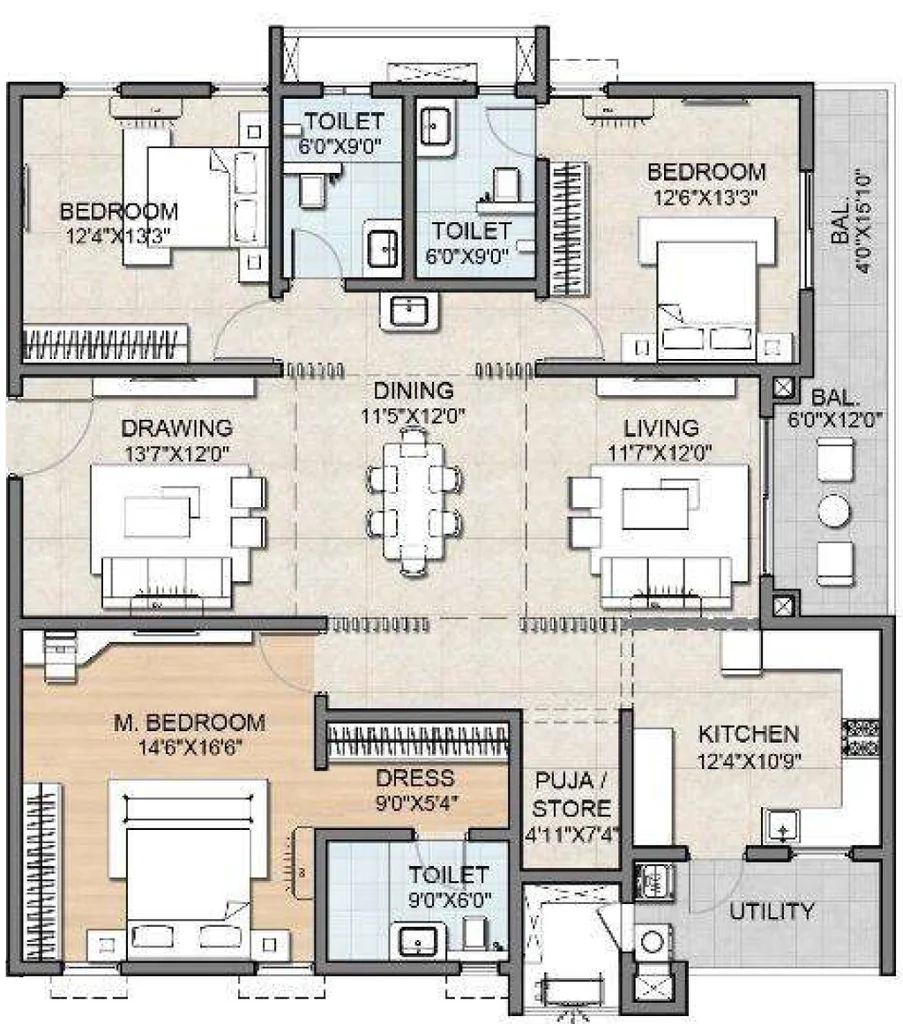 3 BHK Flat in Auro Sapphire in Kondapur, Hyderabad - Image 928144