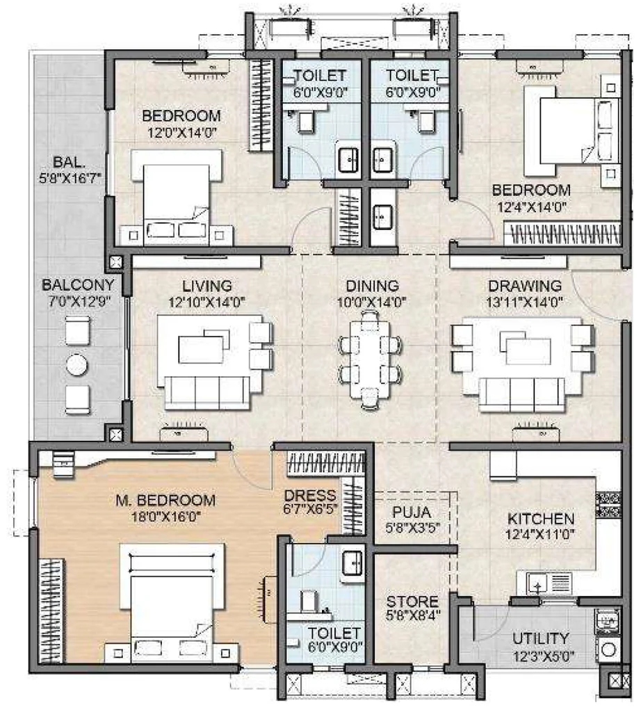 3 BHK Flat in Auro Sapphire in Kondapur, Hyderabad - Image 928145