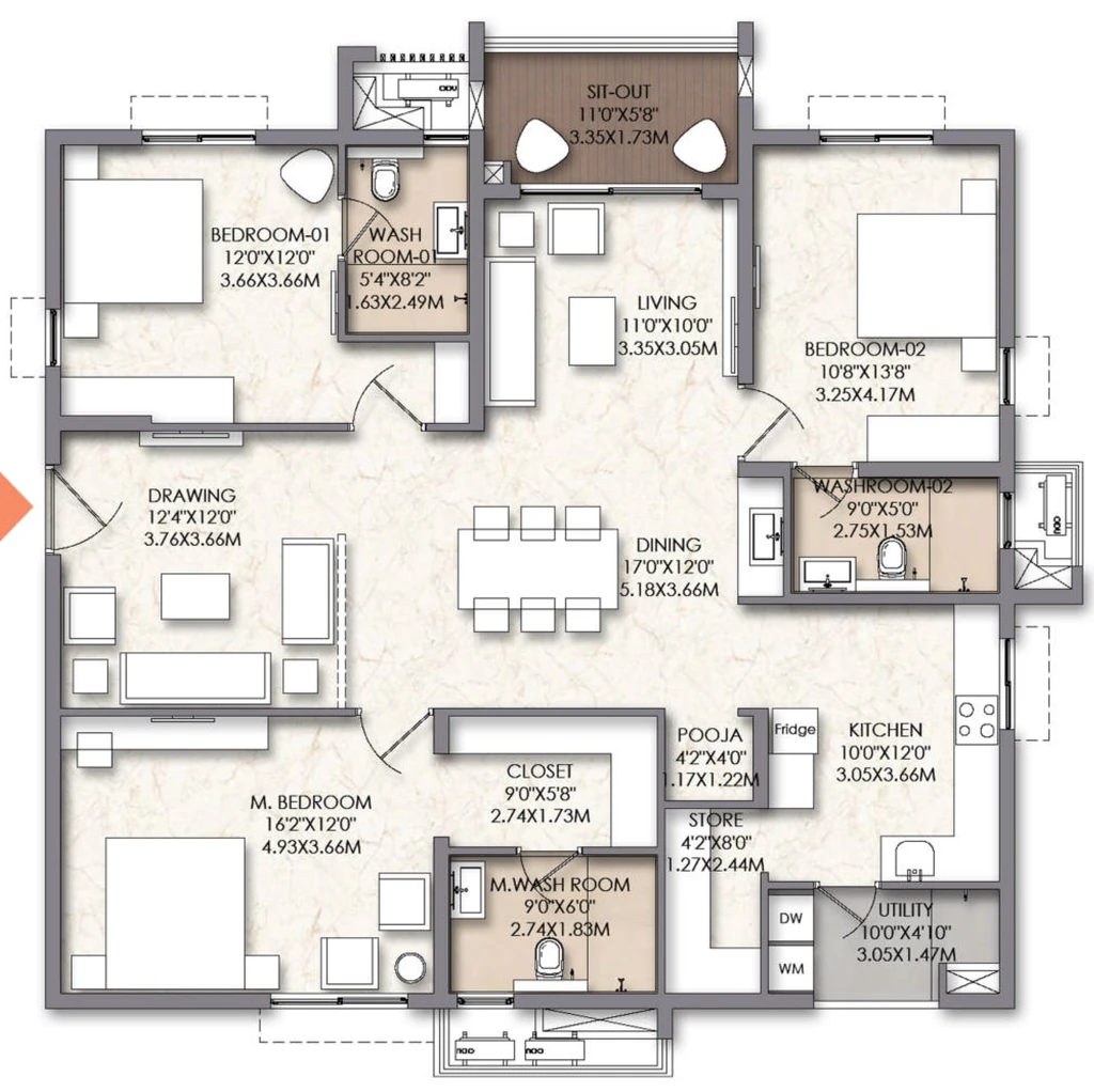 3 BHK Flat in Brigade Manor in Moti Nagar, Hyderabad - Image 928148