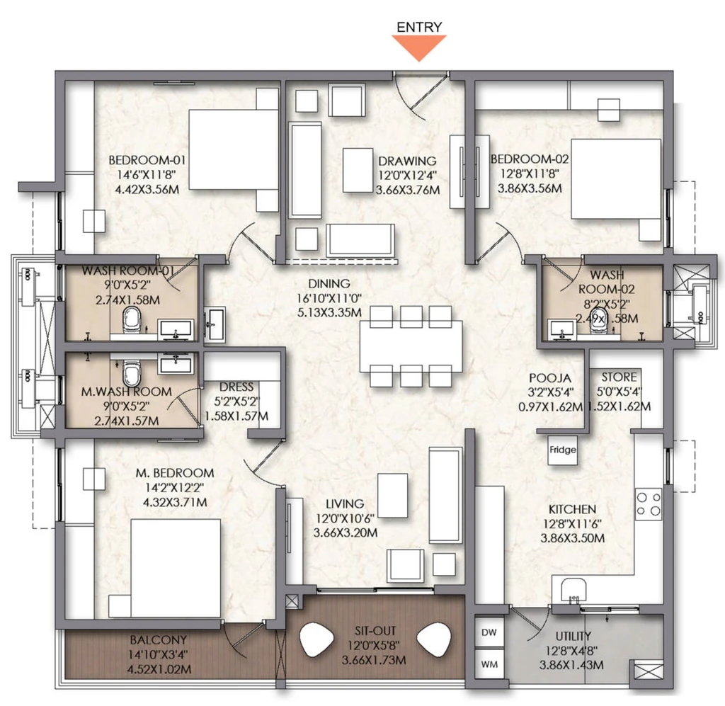 3 BHK Flat in Brigade Manor in Moti Nagar, Hyderabad - Image 928149