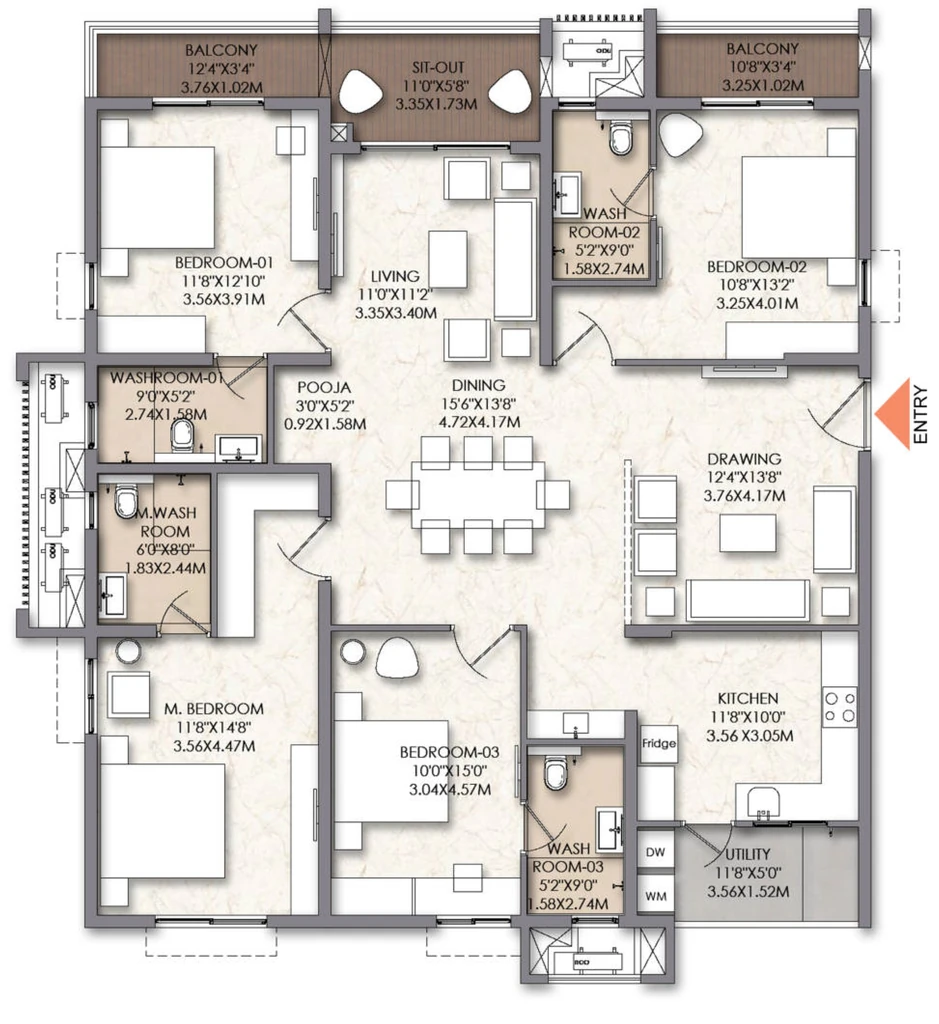 4 BHK Flat in Brigade Manor in Moti Nagar, Hyderabad - Image 928152