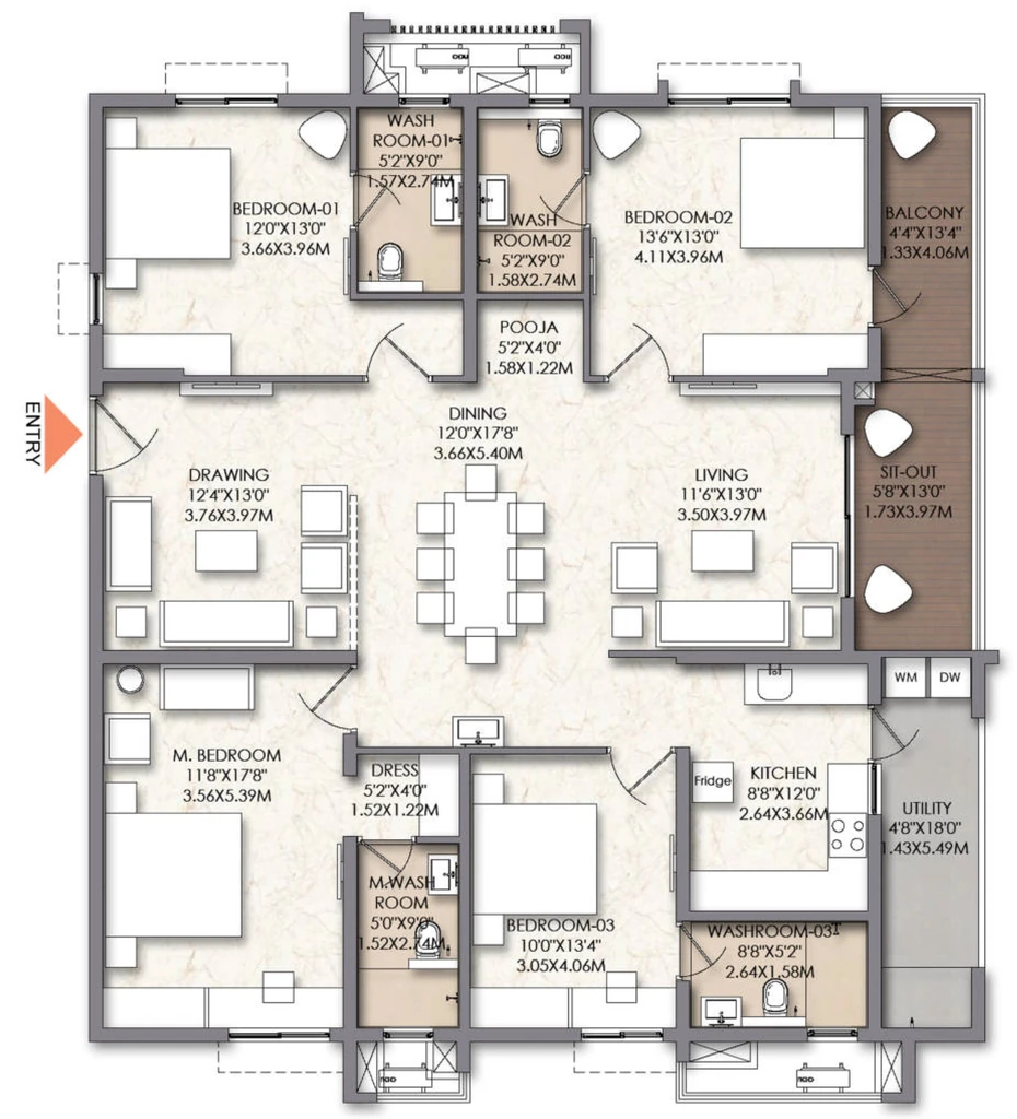 4 BHK Flat in Brigade Manor in Moti Nagar, Hyderabad - Image 928153