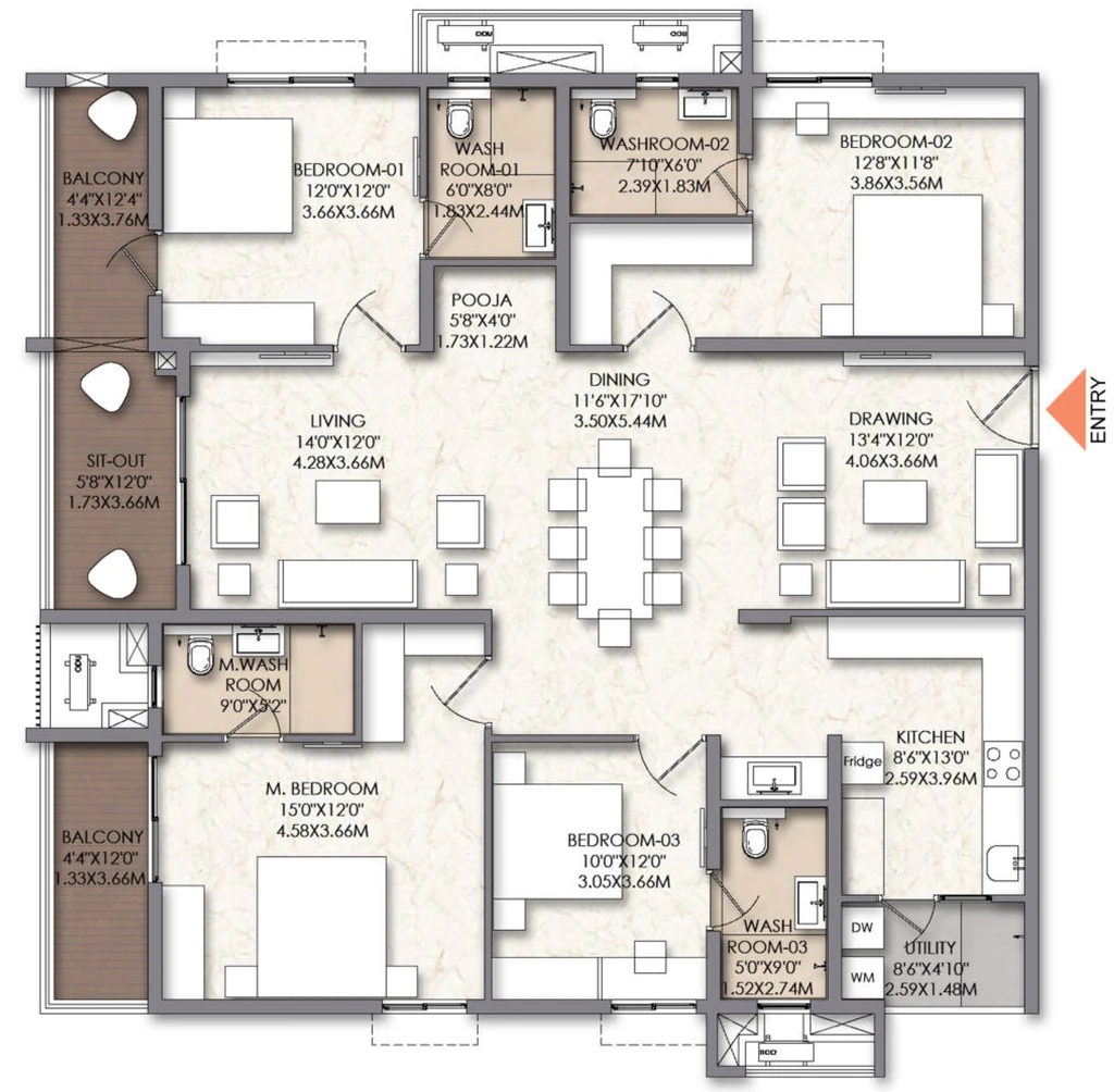 4 BHK Flat in Brigade Manor in Moti Nagar, Hyderabad - Image 928154