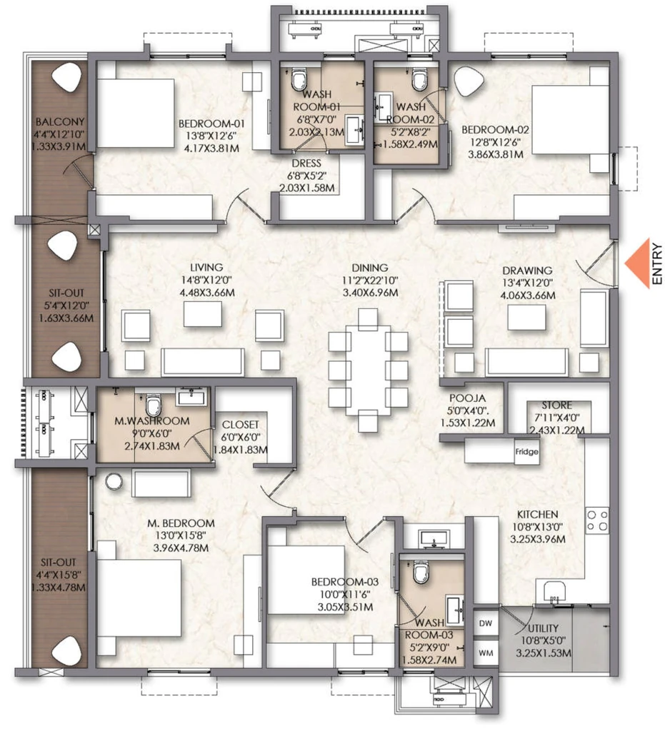 4 BHK Flat in Brigade Manor in Moti Nagar, Hyderabad - Image 928155