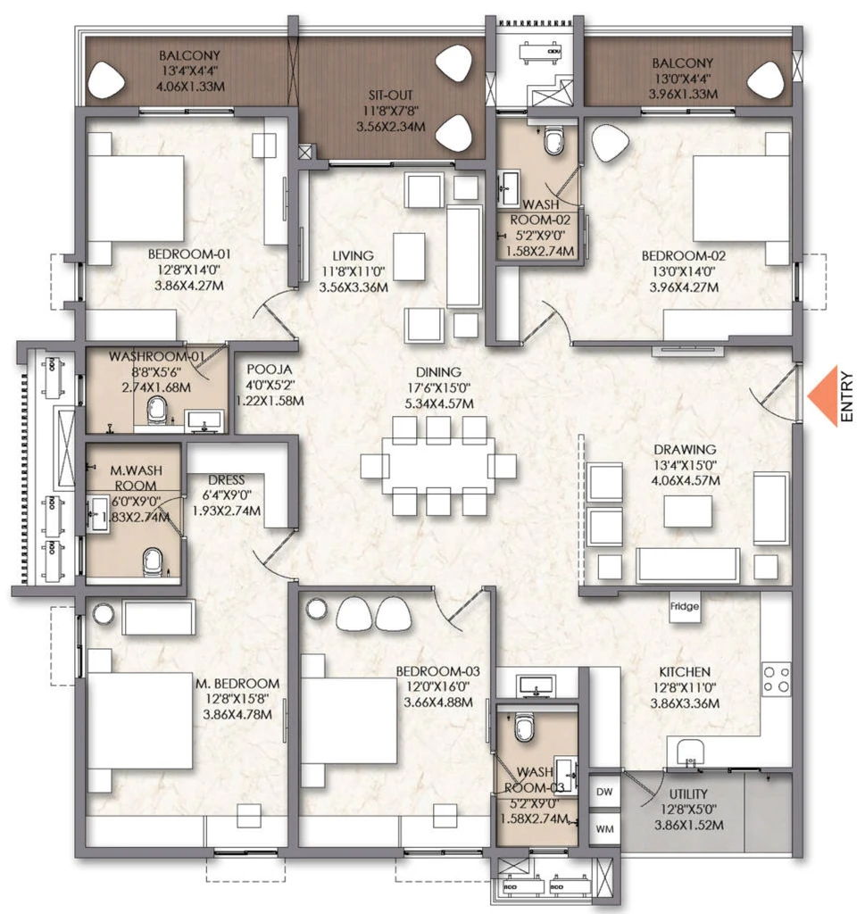 4 BHK Flat in Brigade Manor in Moti Nagar, Hyderabad - Image 928156