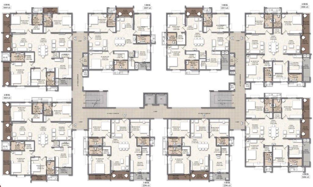 Floor Plan of Brigade Manor in Moti Nagar, Hyderabad - Image 427753