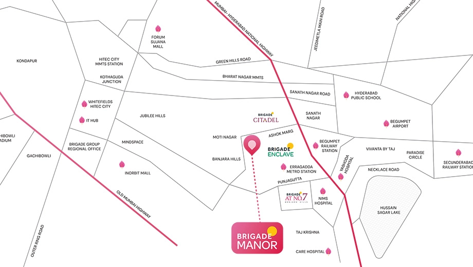 Location of Brigade Manor in Moti Nagar, Hyderabad - Image 427752