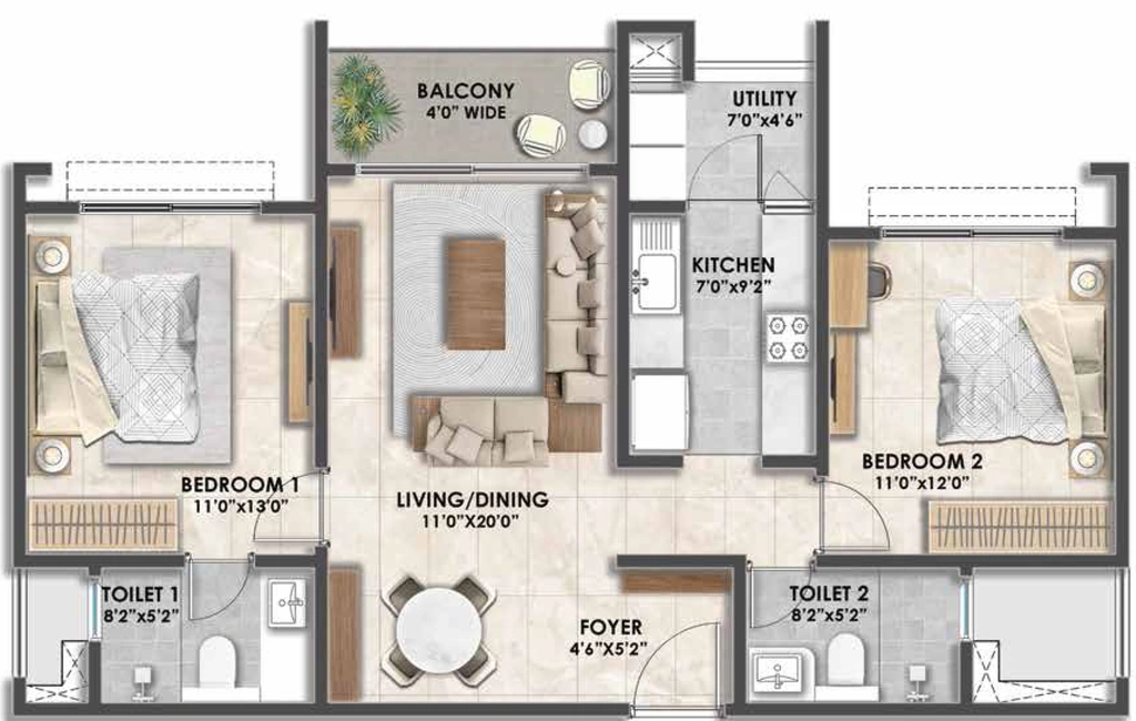 2 BHK Flat in Fernvale - The Prestige City in Sarjapur, Bangalore - Image 928208