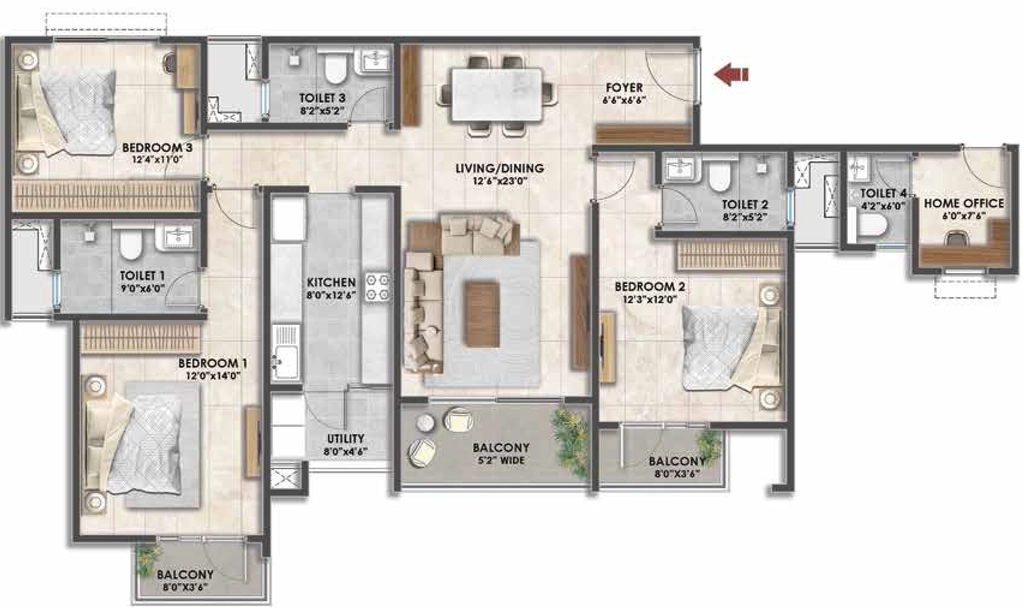 3 BHK Flat in Fernvale - The Prestige City in Sarjapur, Bangalore - Image 928219
