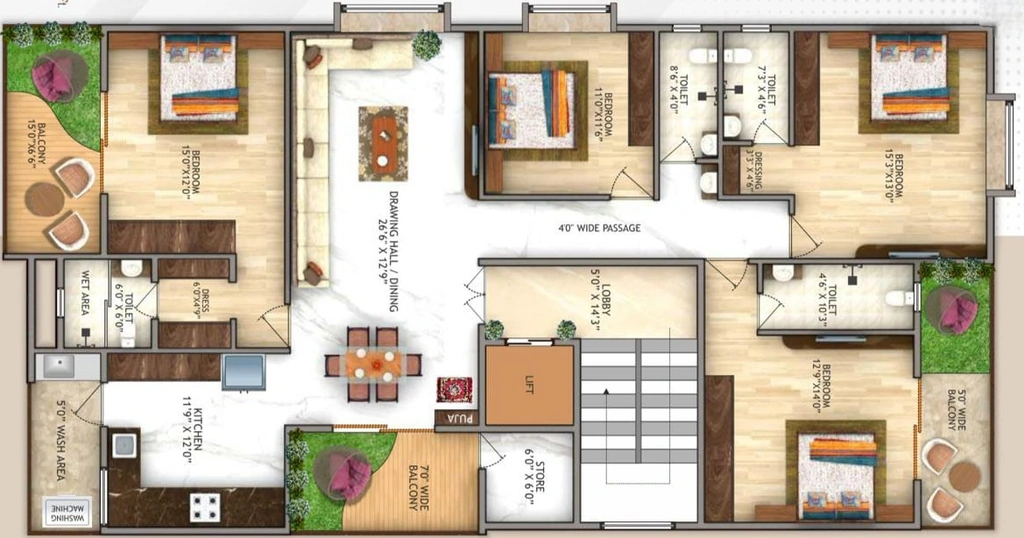 4 BHK Flat in Rai Sai Madhu Leela in Chatrapati Nagar, Nagpur - Image 928252