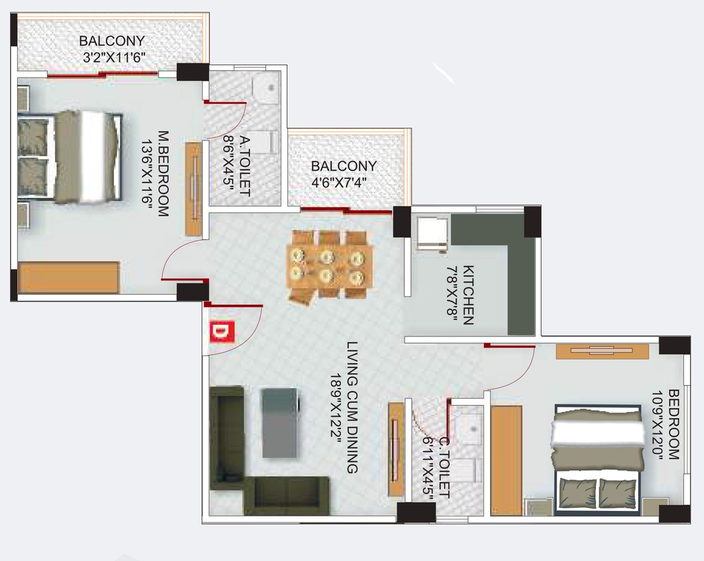 2 BHK Flat in Roodraksh Sapphire in Dharapur, Guwahati - Image 928296