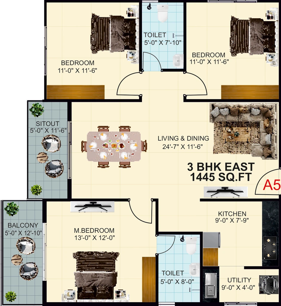 3 BHK Flat in LVS Greenwoods in Krishnarajapuram, Bangalore - Image 928319