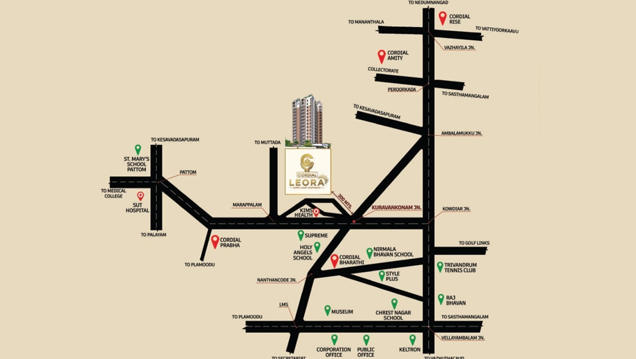 Location of Cordial Leora in Kowdiar, Thiruvananthapuram - Image 428403