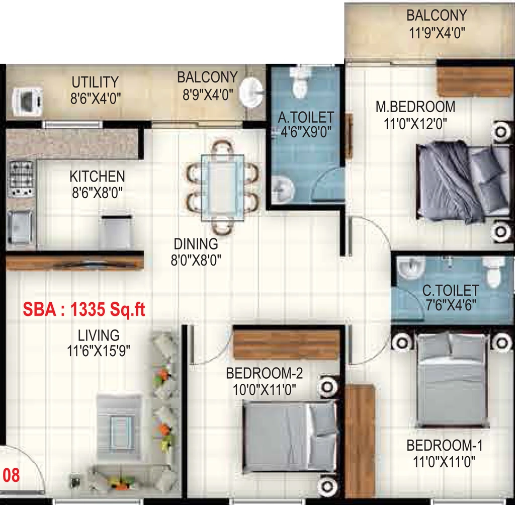 3 BHK Flat in Sri Balaji Rose Woods in Kodigehalli, Bangalore - Image 928451