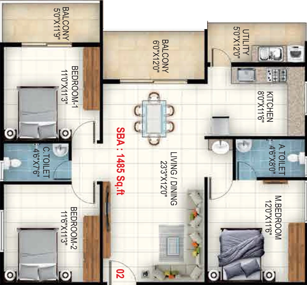3 BHK Flat in Sri Balaji Rose Woods in Kodigehalli, Bangalore - Image 928452