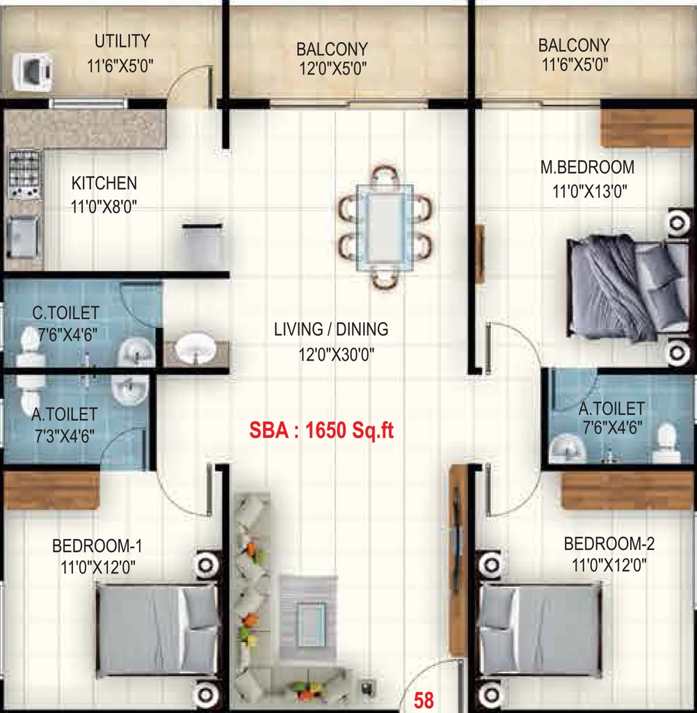 3 BHK Flat in Sri Balaji Rose Woods in Kodigehalli, Bangalore - Image 928454