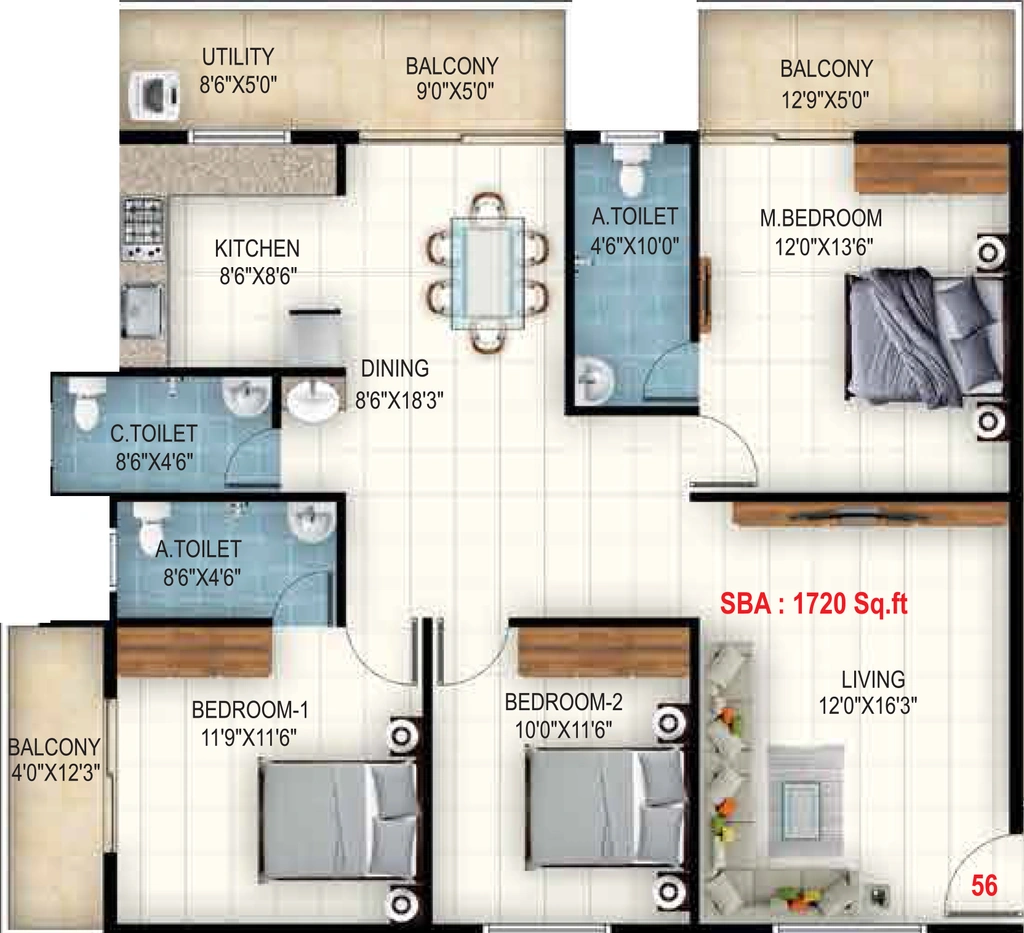 3 BHK Flat in Sri Balaji Rose Woods in Kodigehalli, Bangalore - Image 928455