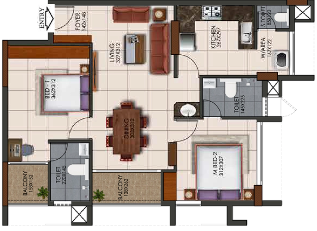 2 BHK Flat in Chothys Crown in Karyavattom, Thiruvananthapuram - Image 928803